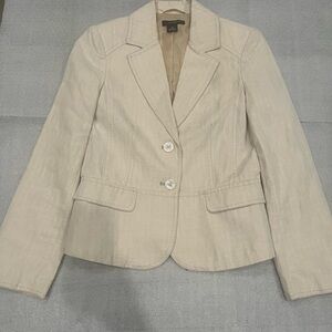 [40/US S/M]WMN Cream Linen Blend Summer/Spring Blazer Single Breast 2 Button